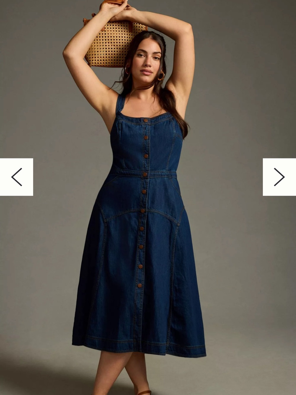 Anthropology Pilcro  Button-Front Denim Midi Dress in Deep Blue